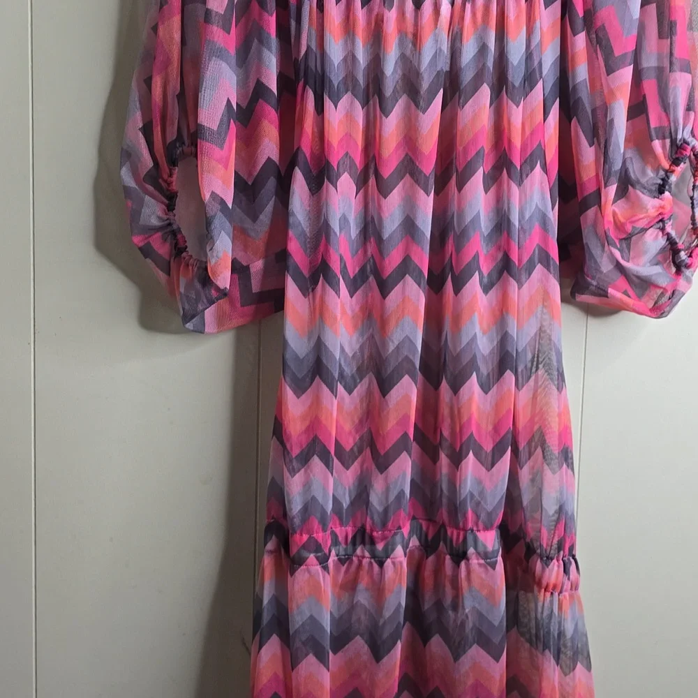 Pink and Gray Chevron Women's Dress La GuGu Medium - Picture 7 of 8